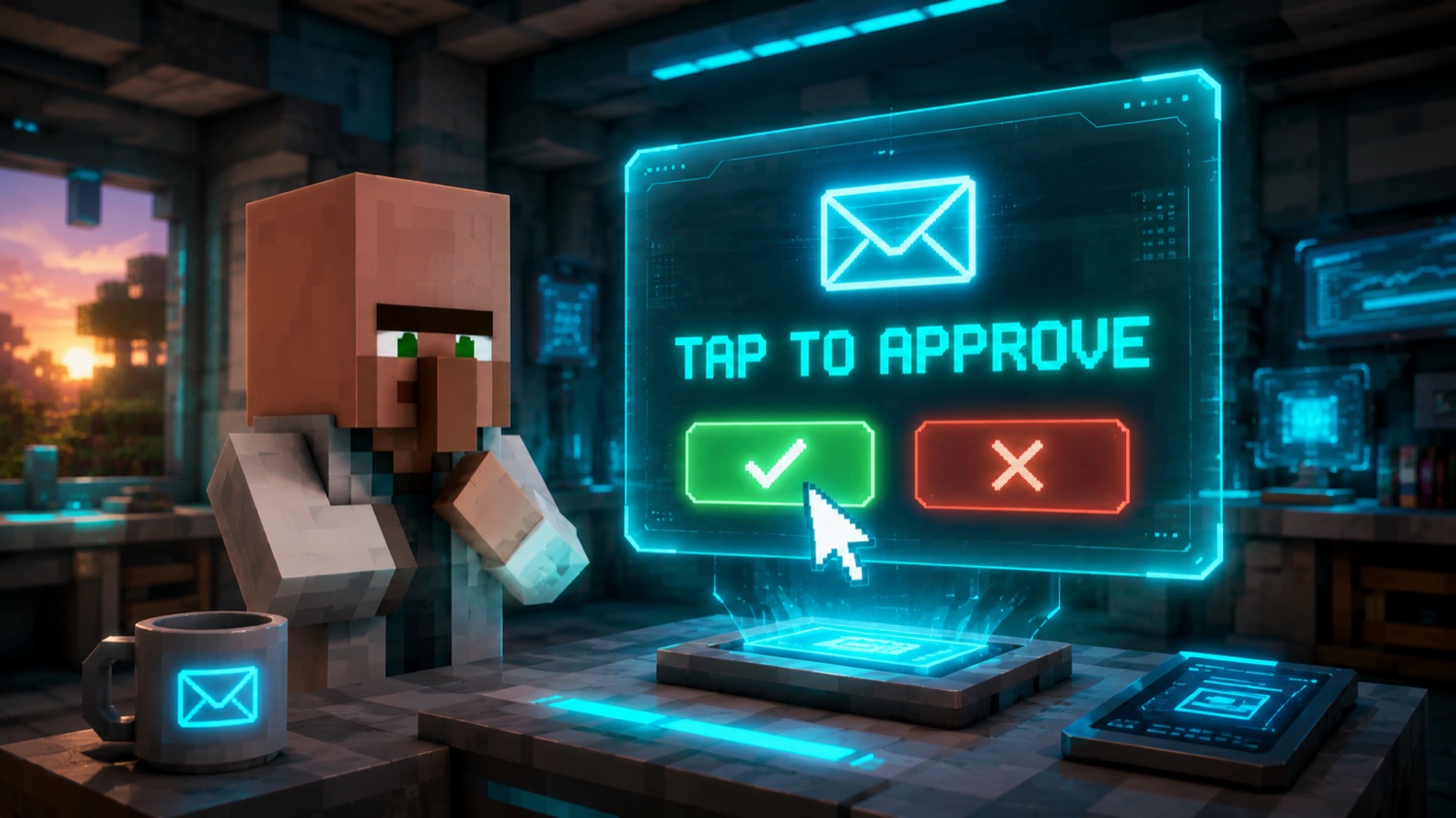 Tap-to-approve gate over a villager