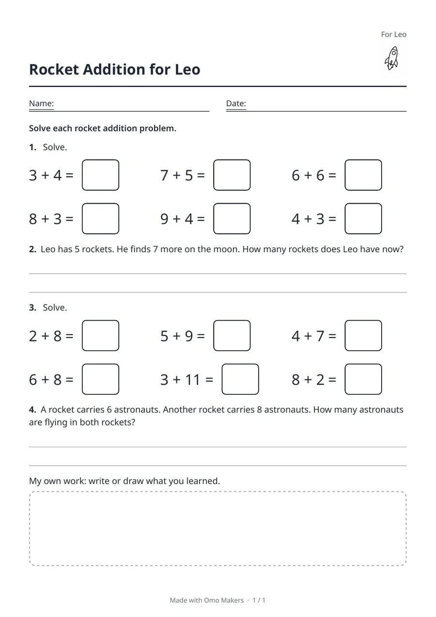 A real page made by Maths Worksheets